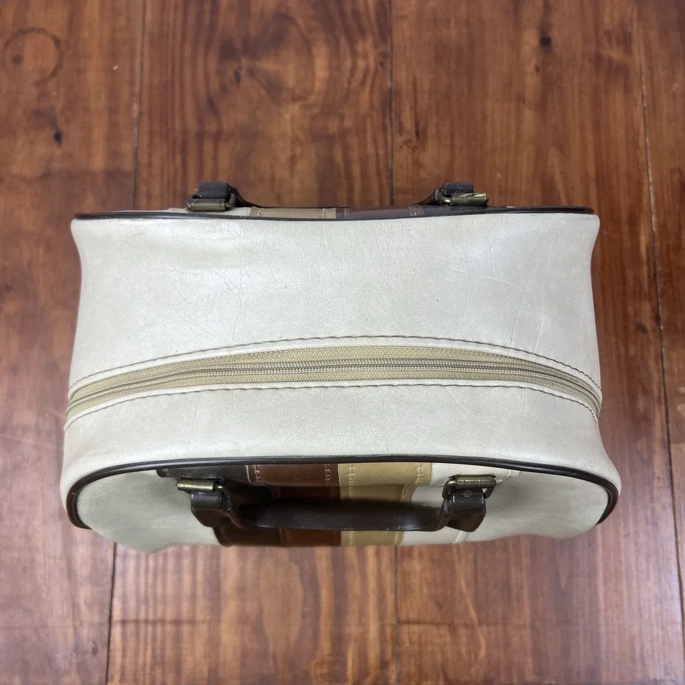 Vintage Brunswick Bowling Ball Bag Retro Striped Cream Brown Tan 1970s